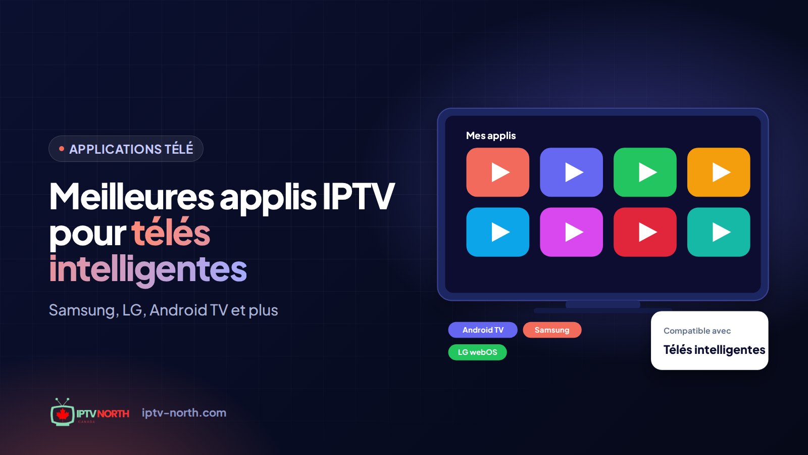 Écran d'accueil d'une télé intelligente affichant les meilleures applications IPTV au Canada