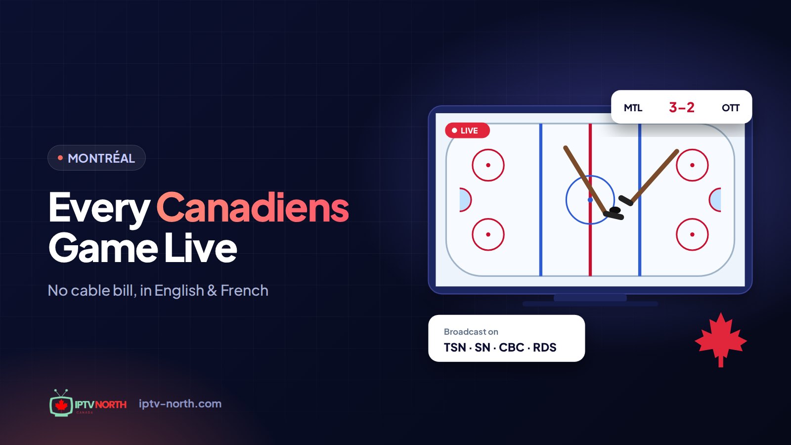 Montreal Canadiens game streamed live without cable on a TV in a Montreal apartment